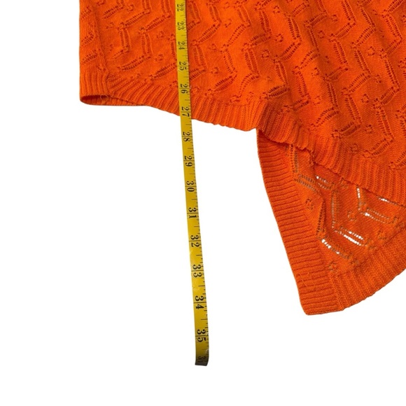 Chicos Size 3 (XL) Lily Open Knit Cardigan Sweater Long Sleeve Orange Shark Bite - Picture 10 of 12